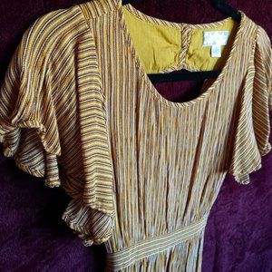 Flutter Sleeves & Open Back Striped Dress - xs - Band of Gypsies - 70s